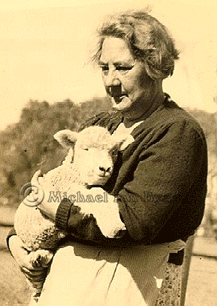 Mavis Byard with pet lamb 'Nipper'